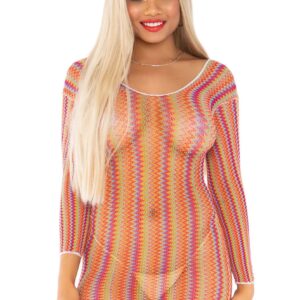 Zig Zag Rainbow Net Mini Dress